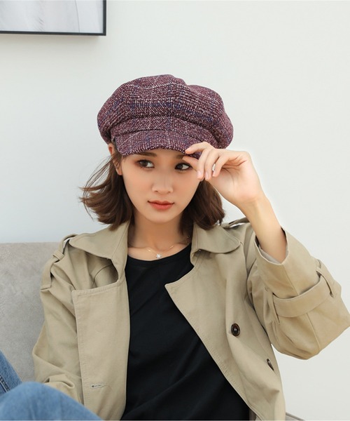 BLANC FICELLE 帽子 キャスケット ミックス柄 キャスケット レディース