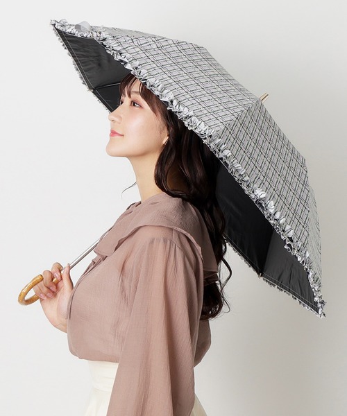 ランバンオンブルー 晴雨兼用折りたたみ傘　ドビーフリル 晴雨兼用折りたたみ日傘】ランバン オン ブルー (LANVIN en Bleu