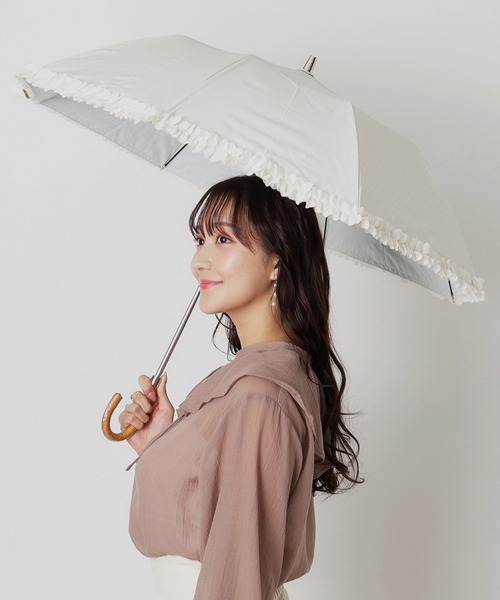 ランバン オン ブルー  日傘 晴雨兼用 遮光  フレアフリル  キャメル LANVIN en Bleu 傘 遮光 晴雨兼用日傘 フレアフリル レディース