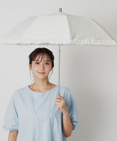 ランバンオンブルー ドビーフリル 大判 遮熱遮光 晴雨兼用傘 パラソル 長傘 ランバン オン ブルー 晴雨兼用日傘 長傘 ドビー×フリル 遮光 遮