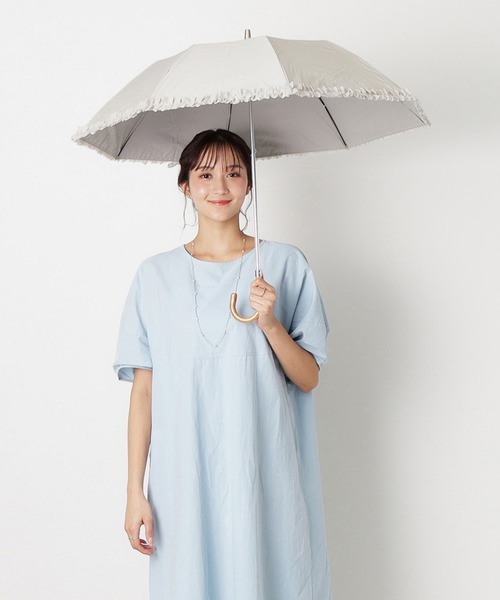 LANVIN en Blue 遮光 晴雨兼用折りたたみ日傘　ドビーフリル 晴雨兼用日傘】LANVIN en Bleu (ランバン オン ブルー