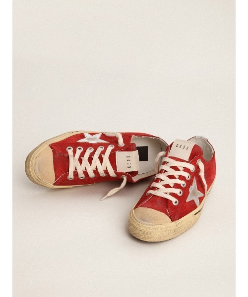 スニーカー GOLDEN GOOSE V-star2 sneakers dark red suede-laminated silver starの画像