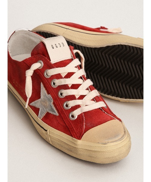 スニーカー GOLDEN GOOSE V-star2 sneakers dark red suede-laminated silver starの画像