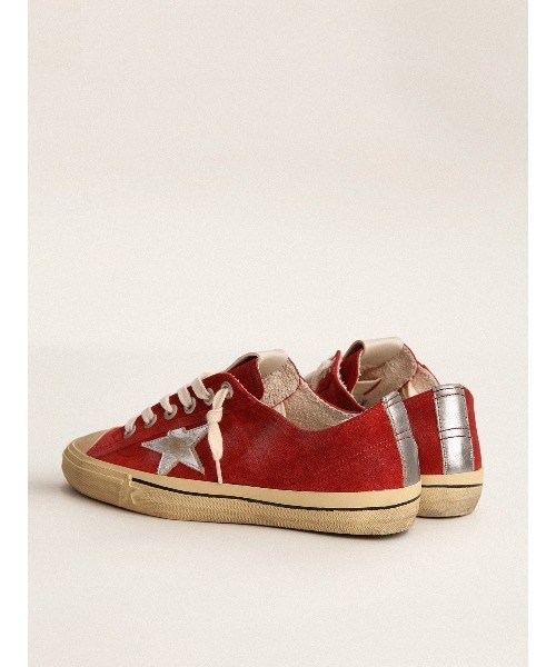 スニーカー GOLDEN GOOSE V-star2 sneakers dark red suede-laminated silver starの画像