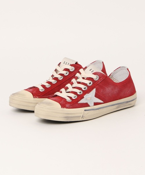 スニーカー GOLDEN GOOSE V-star2 sneakers dark red suede-laminated silver starの画像