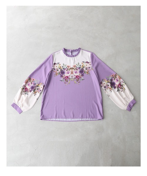 未使用 水彩 フラワープリント トップス 花柄 ブラウス 白