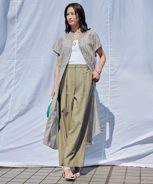 ICB シャツワンピース 「洗える」 キュプラローンストライプ  