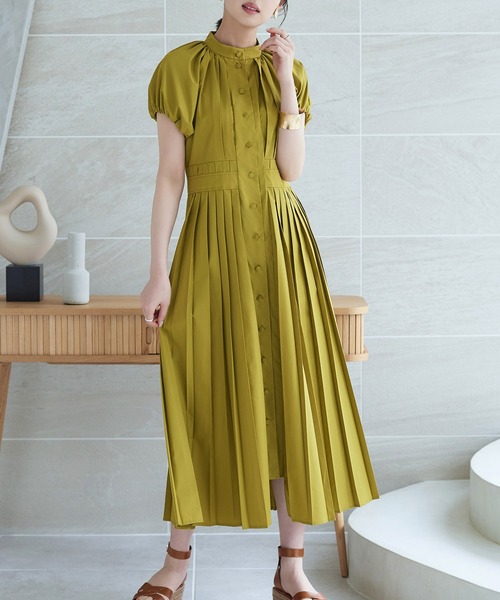 新品　RUIRUE BOUTIQUE プリーツワンピース S RUIRUE BOUTIQUE ワンピース プリーツパネル・フレンチスリーブ
