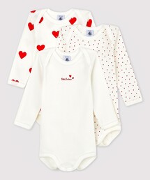 PETIT BATEAU ベビー服 ロンパース ハートプリント長袖ボディ3