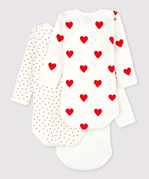 PETIT BATEAU ベビー服 ロンパース ハートプリント長袖ボディ3