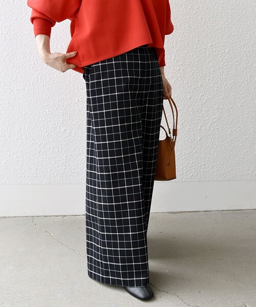 SHIPS any パンツ any:「洗濯機可能」ウィンドウペン ワイド フレア