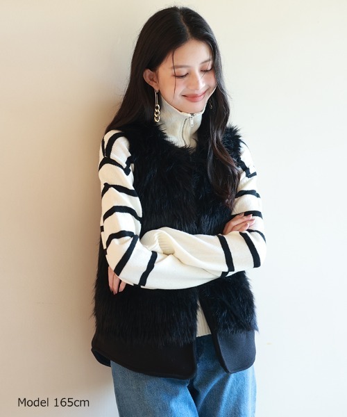 SEU ベスト ジレ 裾リブ付きオーバーサイズ前フェイクファー