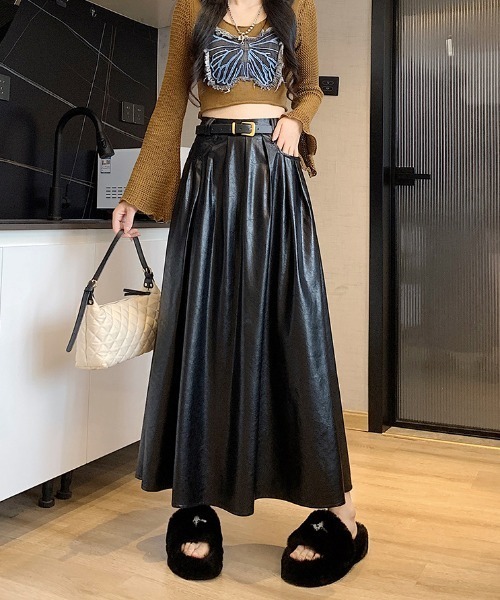 PLATS PLEASE ロングスカート スカート PUフレアロングスカート : ZOZOTOWN Yahoo!店 - 通販 - Yahoo