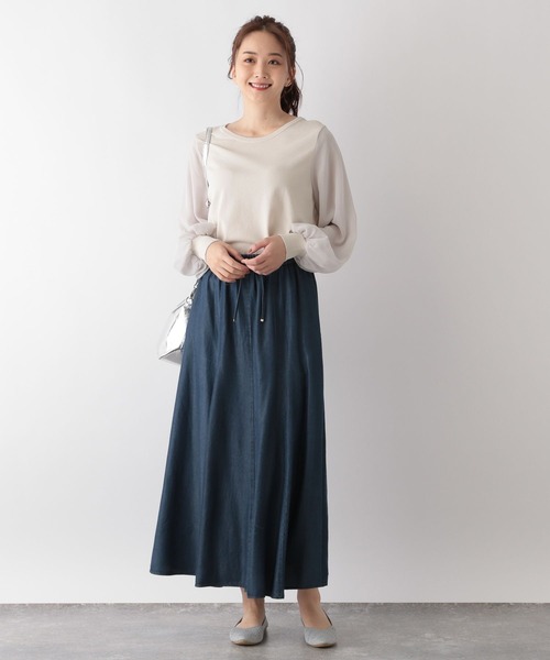 ニット セーター 春SALE！「洗える／和紙混素材／SETUP可能」バルーンスリーブニット レディース GLOBAL WORK ニット セーター スッキレイ袖布帛プルオーバー