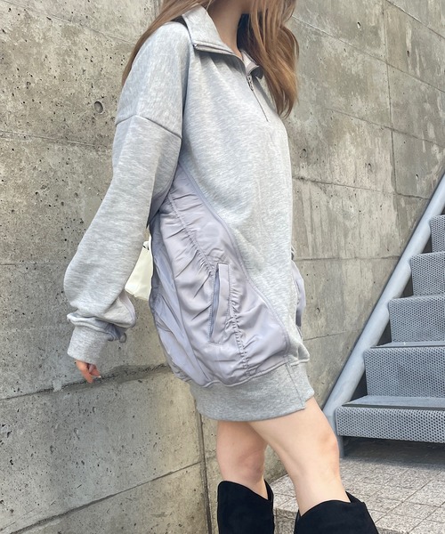 トレーナー スウェット ナイロン切替ハーフジッププルオーバー レディース Roger&Raw トレーナー スウェット ナイロン切替ハーフジッププル