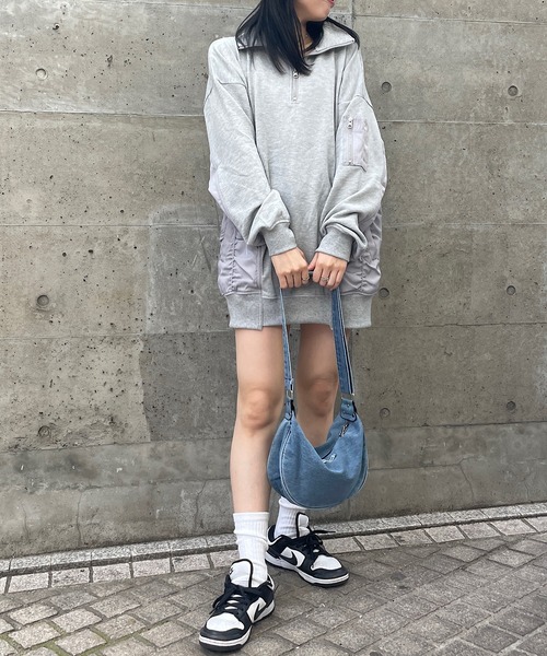 トレーナー スウェット ナイロン切替ハーフジッププルオーバー レディース Roger&Raw トレーナー スウェット ナイロン切替ハーフジッププル