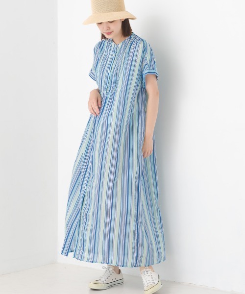 総柄 半袖 ワンピース OMNES（ファッション） シャツワンピース コットンボイル総柄