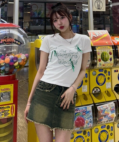 tシャツ A'GEM/9 × .kom 「.KOM/ドットケーオーエム」ハートリボン 半袖カットソー レディース メンズ KOM tシャツ A'GEM/9 × .kom 「.KOM/ドットケーオーエム」ハート
