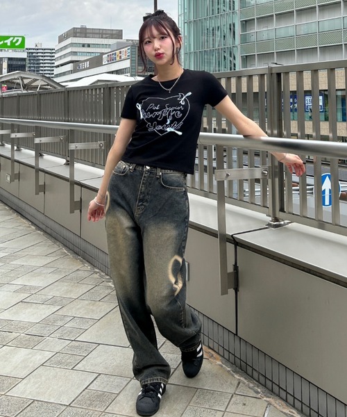 tシャツ A'GEM/9 × .kom 「.KOM/ドットケーオーエム」ハートリボン 半袖カットソー レディース メンズ KOM tシャツ A'GEM/9 × .kom 「.KOM/ドットケーオーエム」ハート