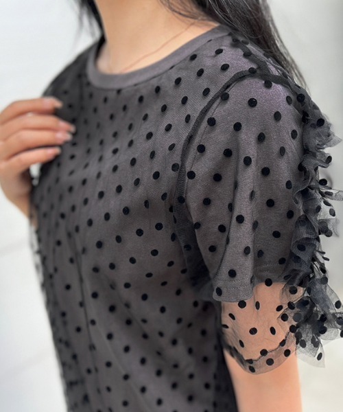 tシャツ ドットチュールレイヤードTシャツ レディース