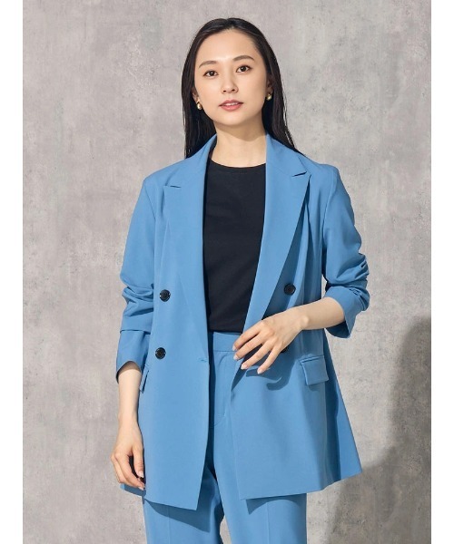 ブルースーツ　レディーススーツ　ダブルジャケット Perfect Suit FActory スーツ 「UVカット/接触冷感」ストレッチ