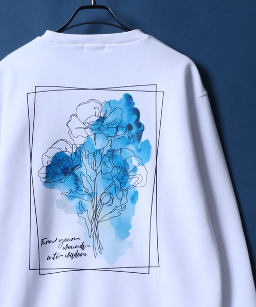 BLUE MARBLE ホワイト 長袖カットソー 花柄プリント サイズXL