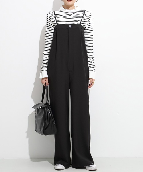 オールインワン　ブラック オールインワン 「選べる丈」落ち感オールインワン レディース