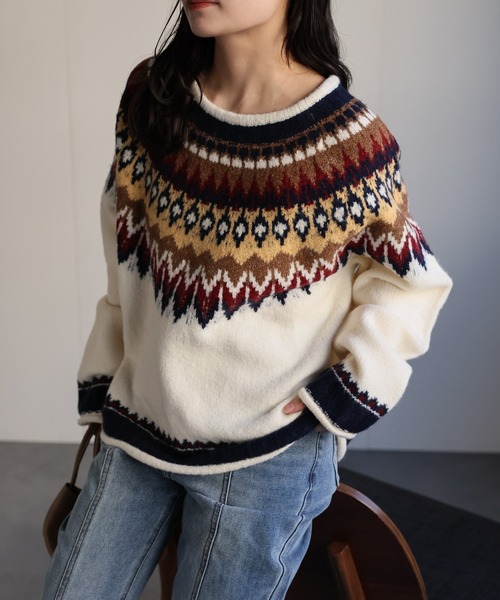 ap retro ニット セーター ノルディック柄ニット/ニットプルオーバー