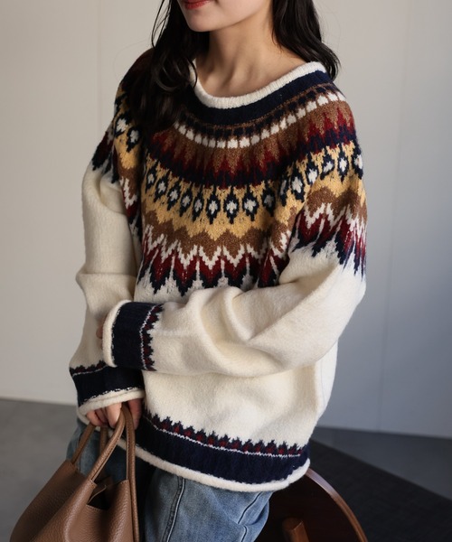 ap retro ニット セーター ノルディック柄ニット/ニットプルオーバー