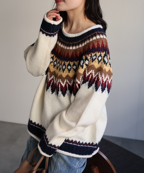 ap retro ニット セーター ノルディック柄ニット/ニットプルオーバー