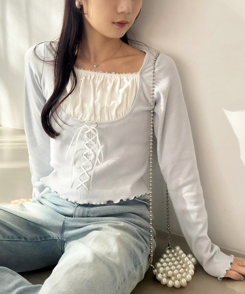 one after another NICE CLAUP tシャツ レイヤードリボントップス