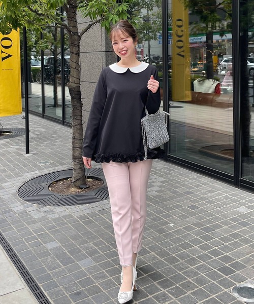 Fit more パンツ レーストリムテーパードパンツ レディース