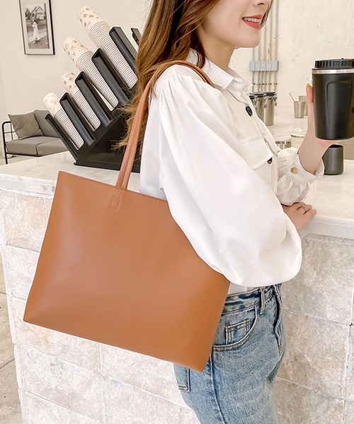 florist トートバッグ 「A4収納可・軽量」レザータッチ横長シンプル