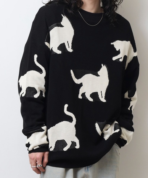 CIAO（チャオ） ニット セーター 歩くネコ シアーニット 長袖