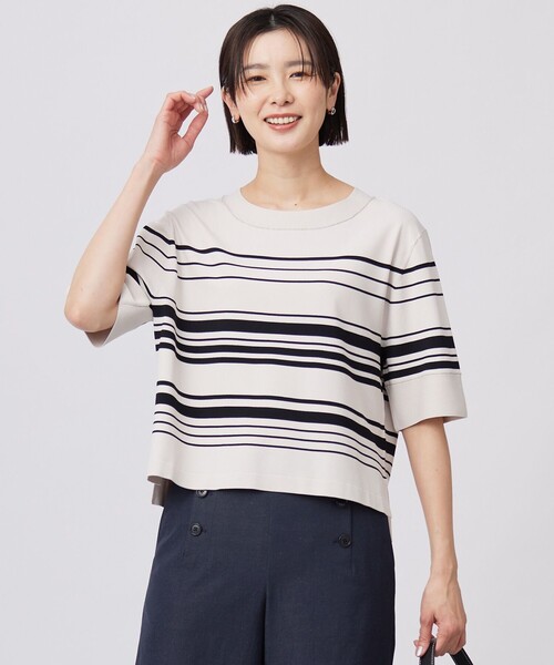 ニット セーター 「洗える」RAYON ELITE STRETCH ボーダー ニットT レディース