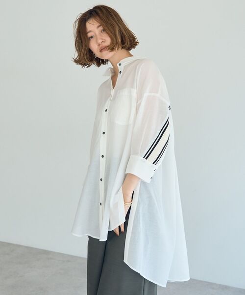 ブラウス シャツ リブMIXシアースリットオーバーシャツ レディース