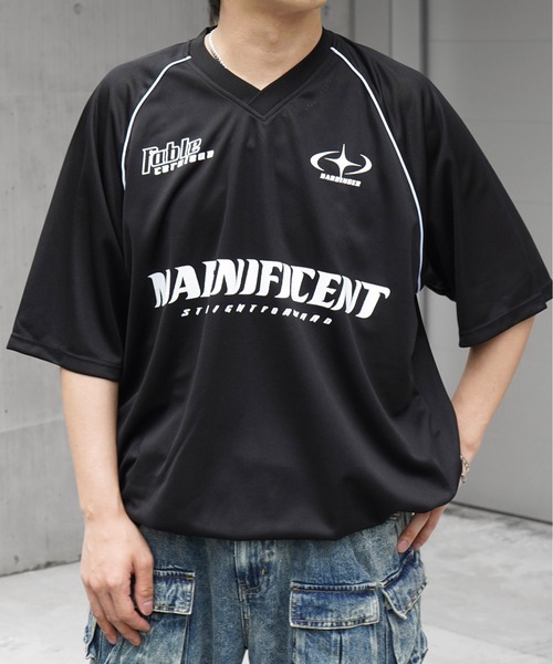 90s USA製 サッカー ゲームシャツ Vネック ラグラン袖 プリント 希少 tシャツ 25SS Vネックゲームシャツ ユニフォームライク ドロスト