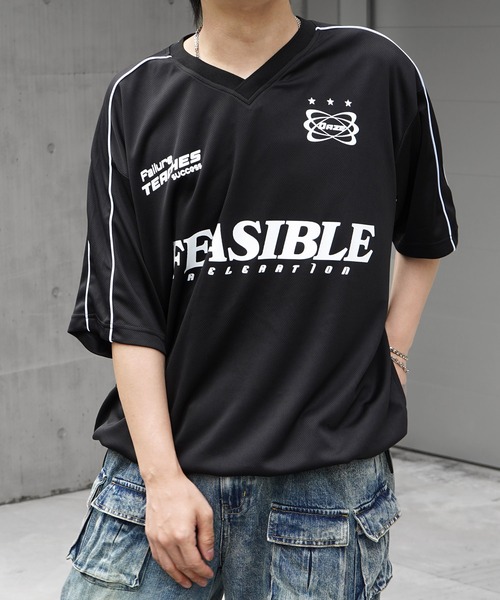 ロングTシャツ ゲームシャツ ユニフォーム風 スポーティ tシャツ グロッシーシャイニーサッカーユニフォームロンT/長袖