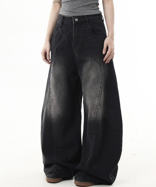 mushwear ジーンズ ワイドバギー ウォッシュドデニムパンツ