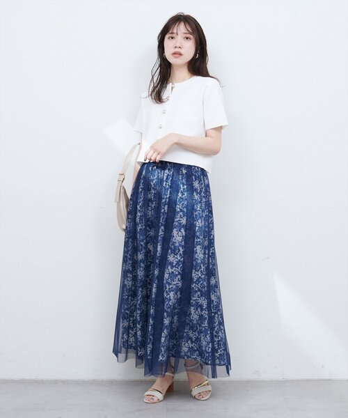 natural couture スカート チュールレイヤードフレアスカート