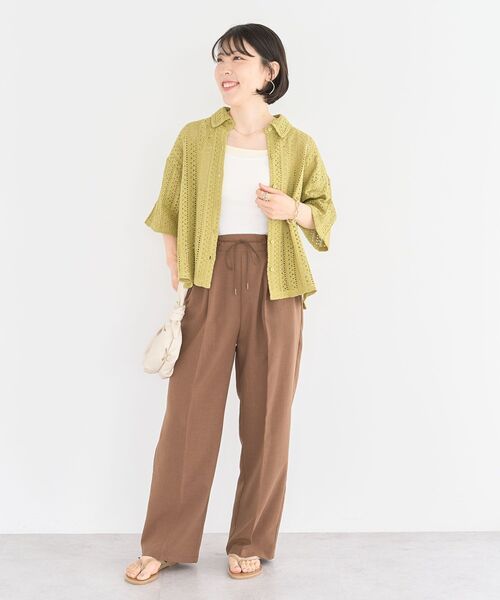 Green Parks（グリーンパークス） ブラウス シャツ 半袖 インド綿 衿