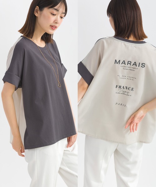 tシャツ バックプリントバイカラープルオーバー レディース
