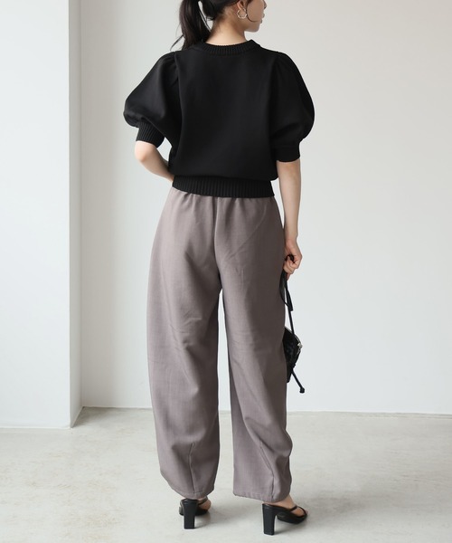 グレー パフスリーブ ニットトップス itto サマーニット ニット セーター 「軽い着心地＆美シルエット