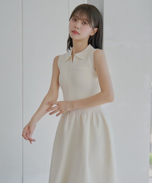 Chico ワンピース 「SALON by Chico」襟付ドッキングフレア