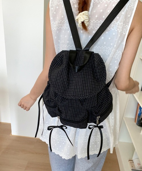 leune（ルネ） デイバック リュック マルチポケットチェック柄リュック