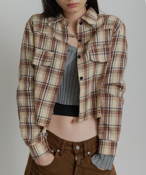 SEN TOKYO ブラウス シャツ ショート丈 チェック柄シャツ ジャケット
