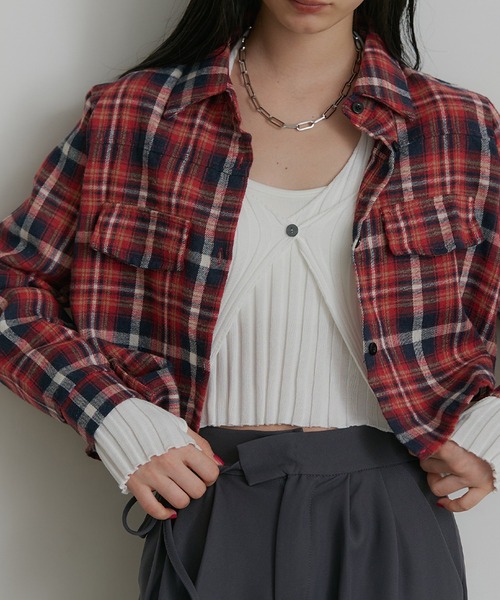 SEN TOKYO ブラウス シャツ ショート丈 チェック柄シャツ ジャケット