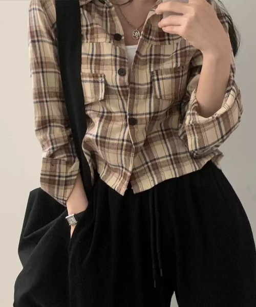 SEN TOKYO ブラウス シャツ ショート丈 チェック柄シャツ ジャケット