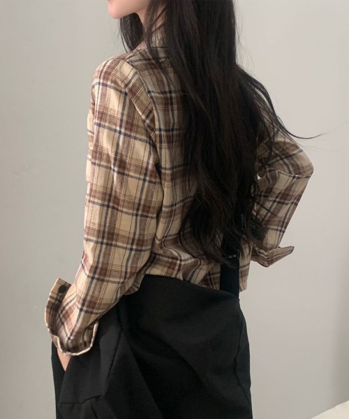 ねこぱ【新品・未着用】SENCIEL ショート丈シャツ レディース【てんち SEN TOKYO ブラウス シャツ ショート丈 チェック柄シャツ ジャケット