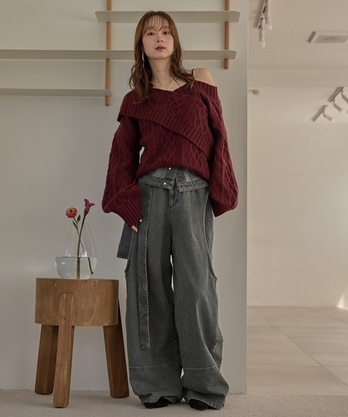 mideal（マイディール） ニット セーター one shoulder cable knit